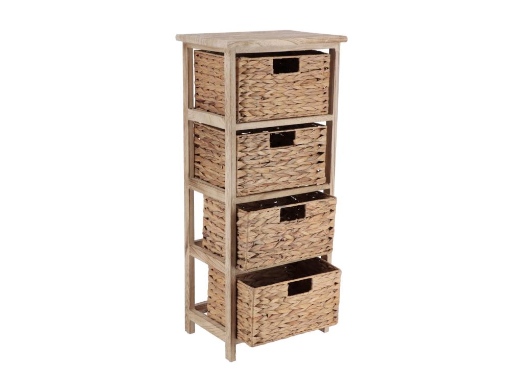 Meuble de rangement en Bois Naturel avec 4 Paniers tressés H 86 cm