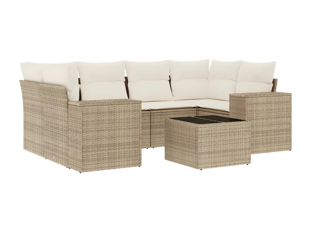 Salon de jardin avec coussins 7 pcs beige résine tressée