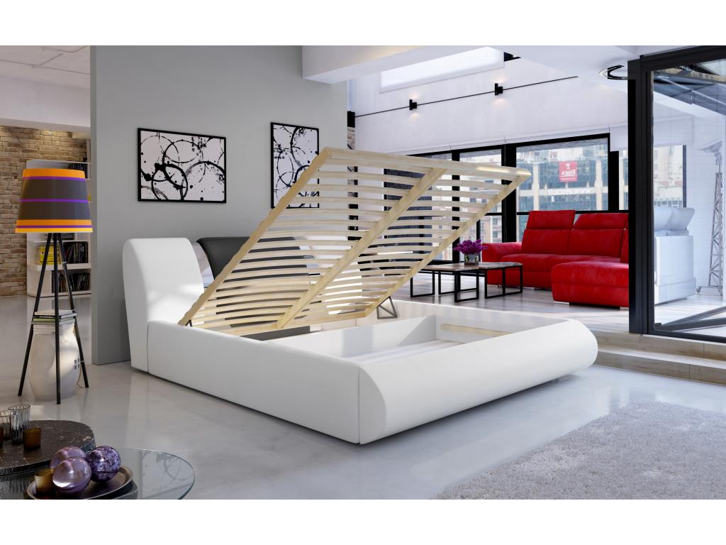 Lit coffre 160x200 simili noir-blanc et métal chromé Meubiana