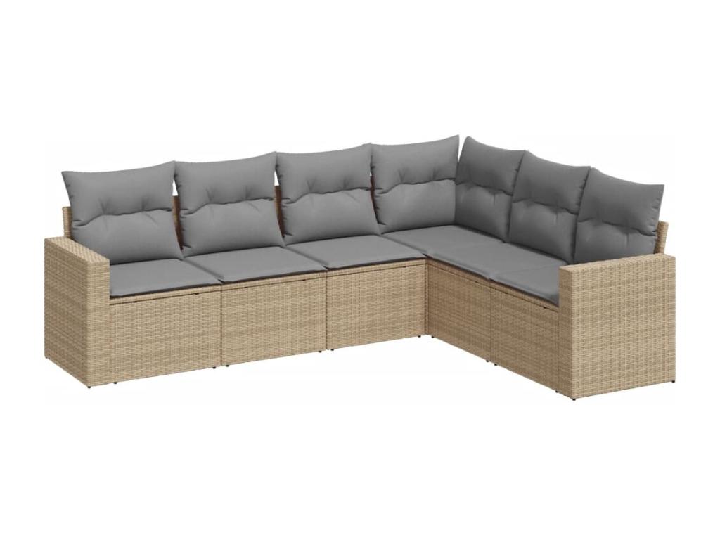 Salon de jardin avec coussins 6 pcs beige résine tressée