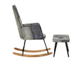 Chaise à bascule et repose-pieds Gris Cuir et toile véritable WMQI36821