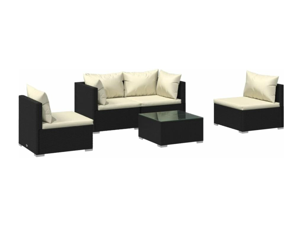 Salon de jardin 5 pcs avec coussins Résine tressée Noir DONF90732