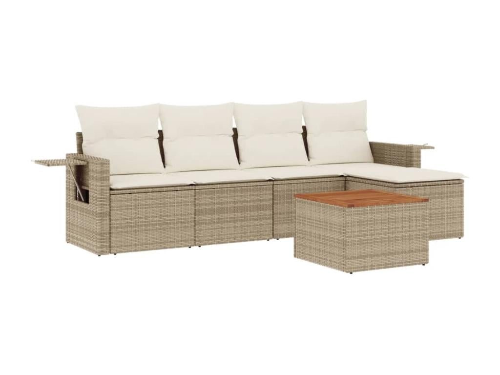 Salon de jardin avec coussins 6 pcs beige résine tressée HYUW92749