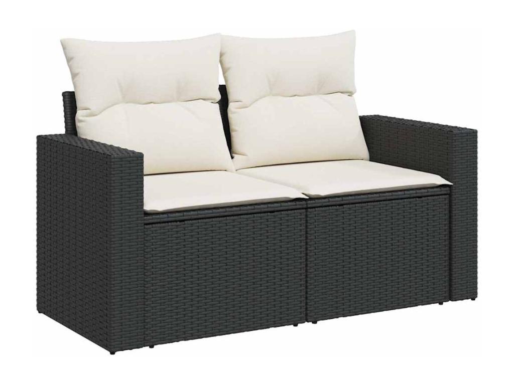 Salon de jardin 9 pcs avec coussins noir résine tressée WZUB43681