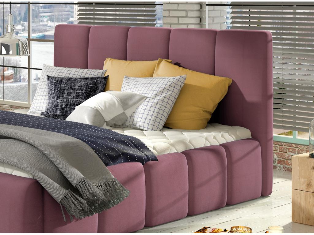 Lit moderne capitonné velours Homzora-Couleur Rose balais-140x200