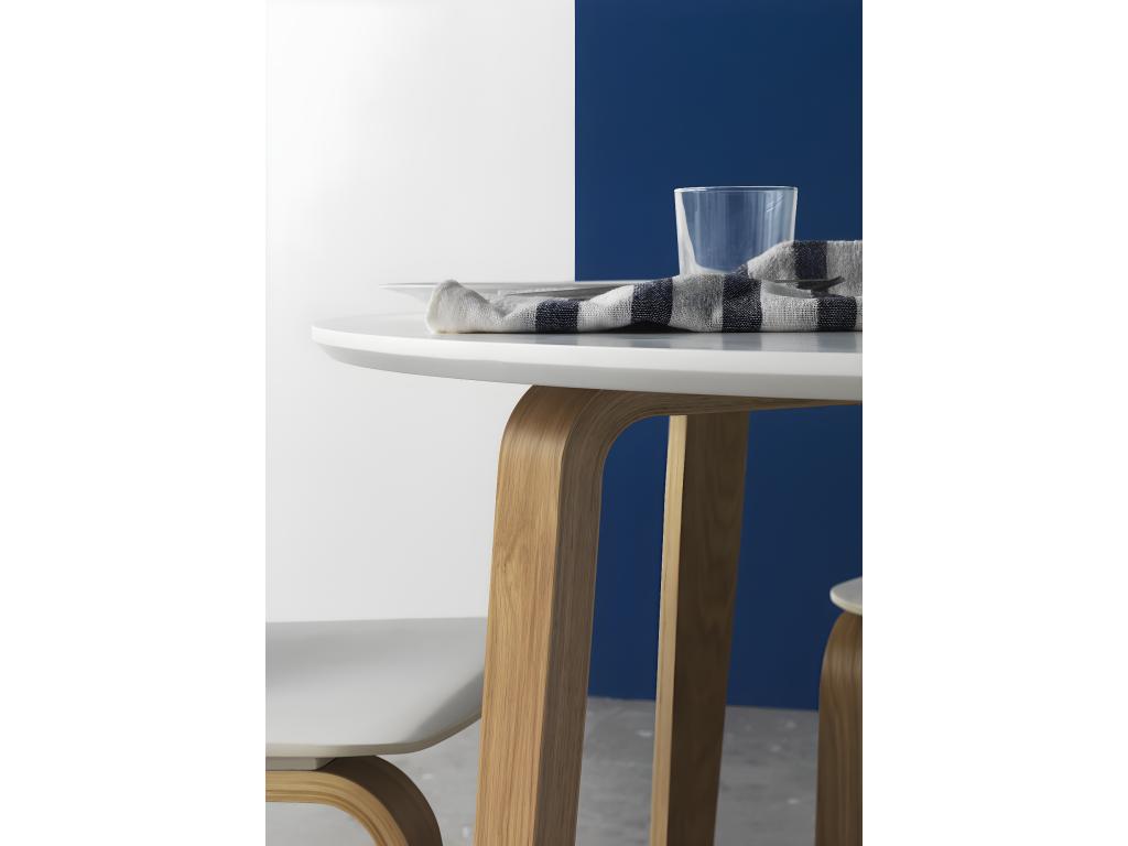 Table en panneau de fibres de moyenne densité avec pieds en chêne plaqué 110 cm de diamètre