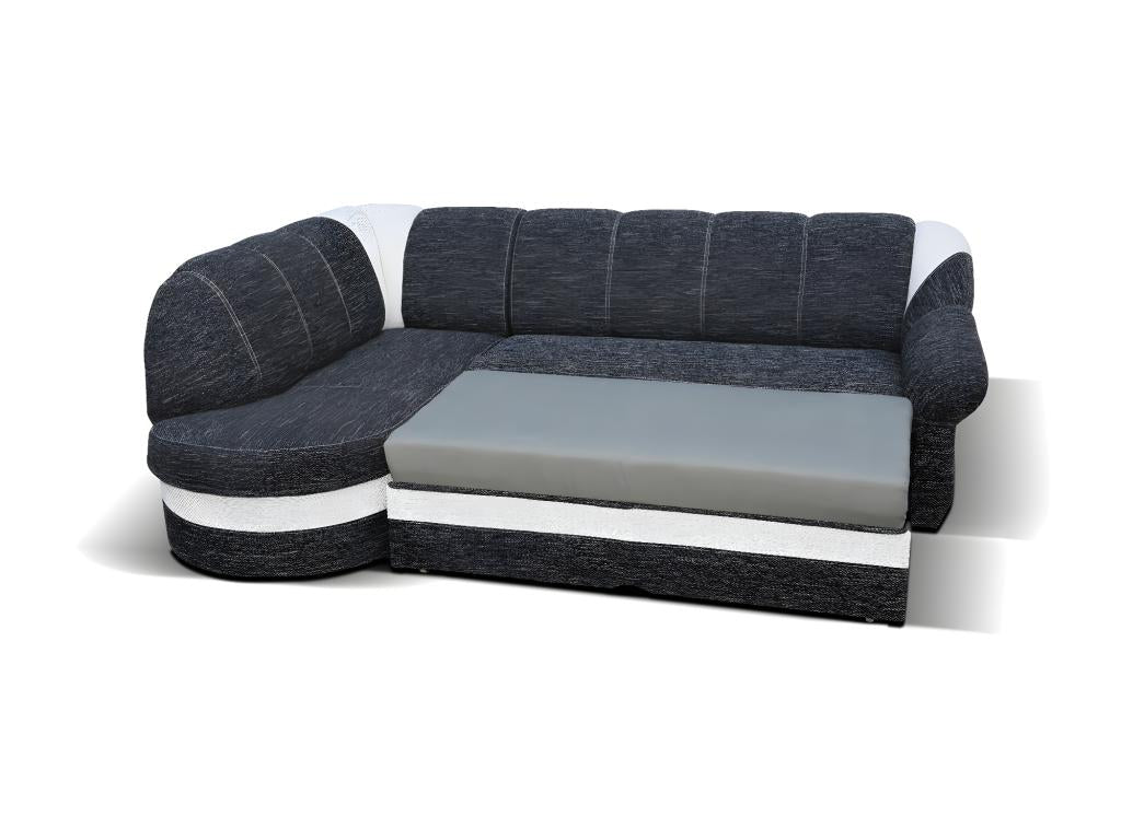 Canapé d'angle gauche convertible velours bleu marine et gris clair Meubiana 250cm