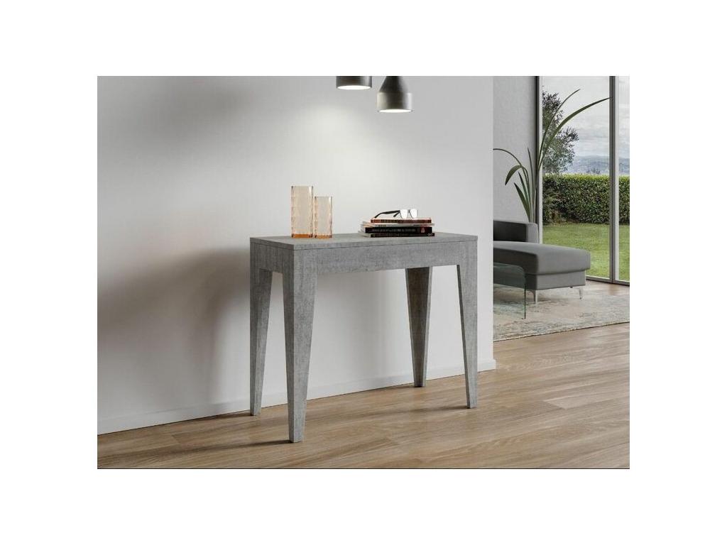 Console extensible moderne en bois Laviecasa 90x42-198 ou 90x42-302-Couleur Gris ciment-Support 4 pieds-3 rallonges SZHQ35106