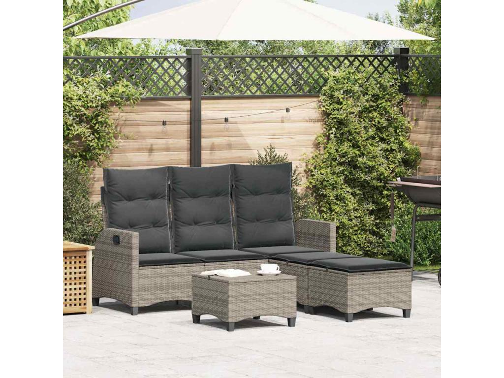 Salon de jardin 3 pcs avec coussins forme L gris résine tressée KRUK38366