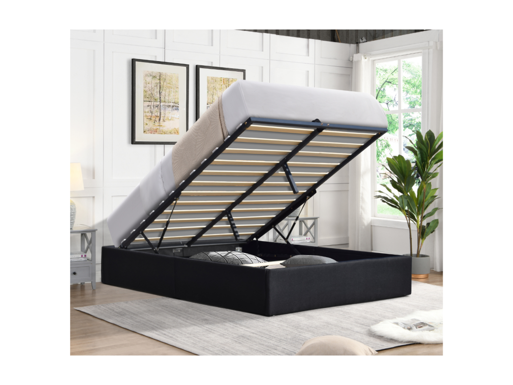 Nuits D'or Solide Lit Coffre Noir pour Matelas 160x200 cm - 14 Meubiana Pieds - Montage Rapide et Facile - revet