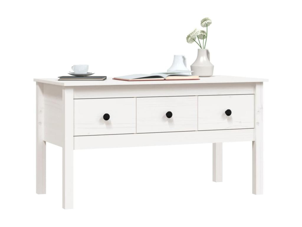 Table basse Blanc 102x49x55 cm Bois massif de pin