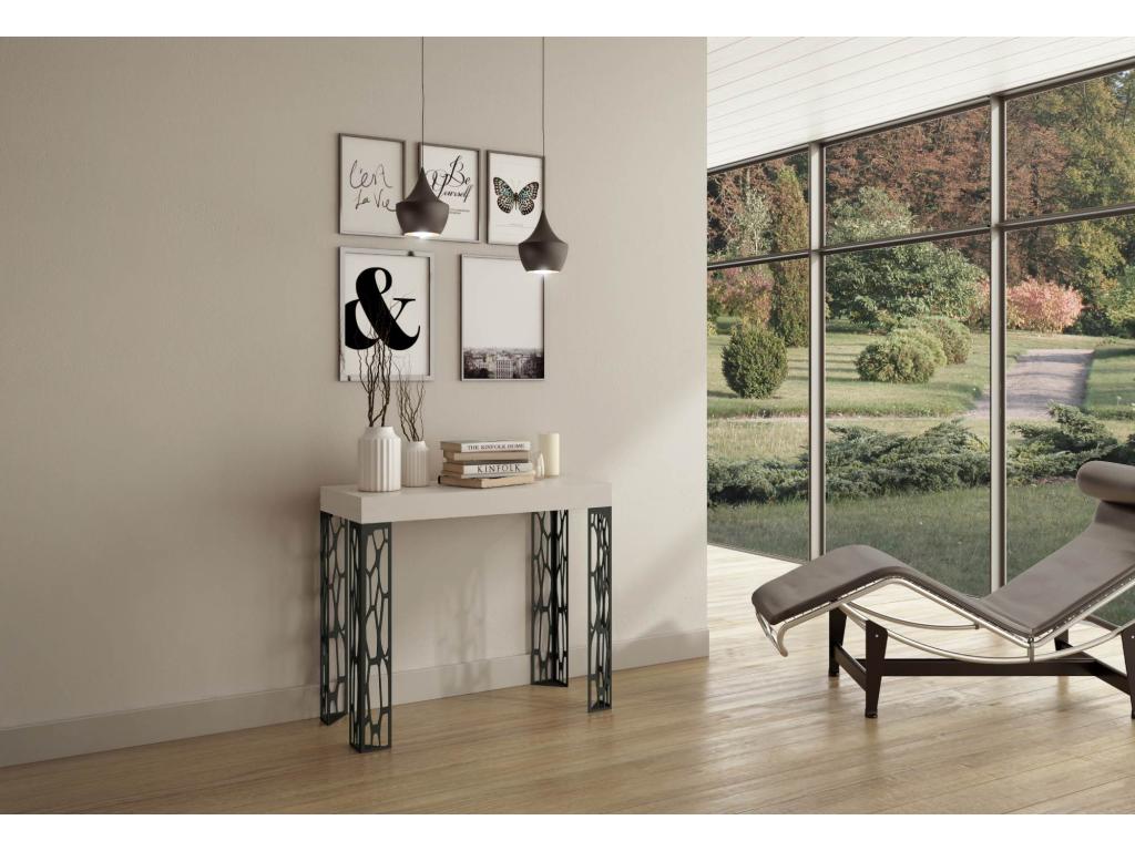 Console extensible 90x40/300 cm Ghibli Frêne Blanc cadre Anthracite LTZL04494