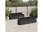 Salon de jardin 9 pcs avec coussins noir résine tressée