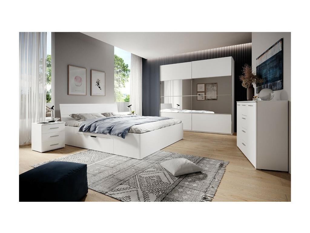 Lit adulte 180x200 avec tiroirs intéMeubianas - Collection Meubiana- Coloris blanc MAT