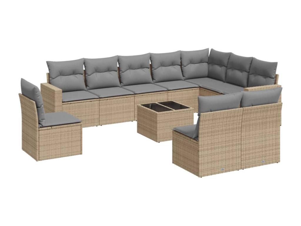Salon de jardin 11 pièces avec coussins beige résine tressée
