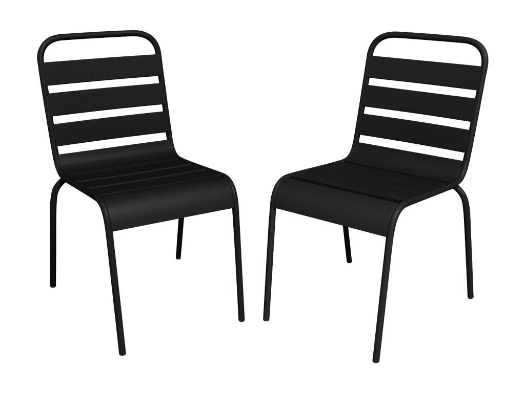 Lot de 2 chaises de jardin empilables en métal - Noir - Meubiana