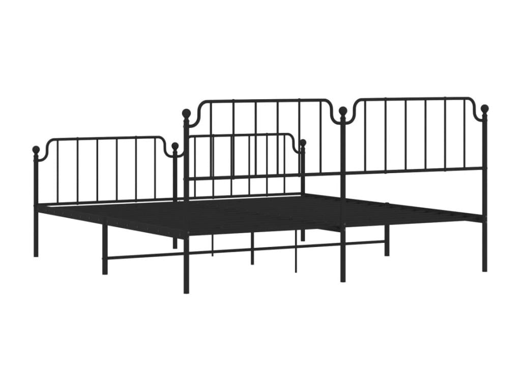 Cadre de lit métal avec tête de lit/pied de lit noir 200x200 cm