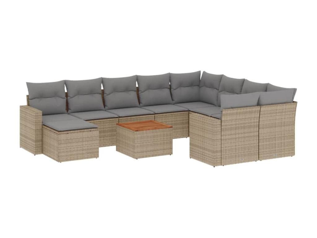 Salon de jardin 11 pcs avec coussins beige résine tressée