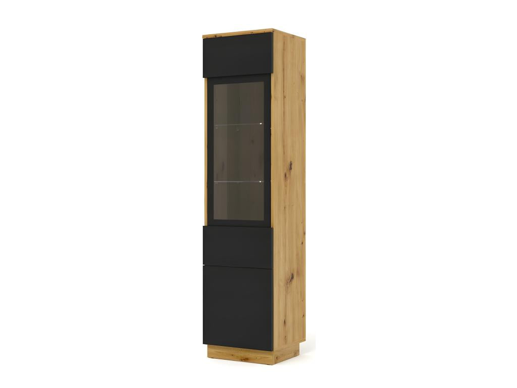Meuble Vitrine de rangement sur pied ou à suspendre AURA Chêne Meubiana/Noir mat 37x150x33cm