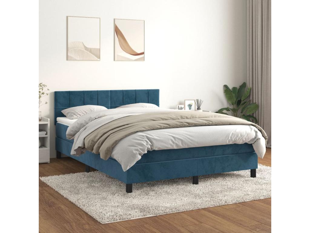 Lit à sommier tapissier et matelas Bleu foncé 140x200cm Velours