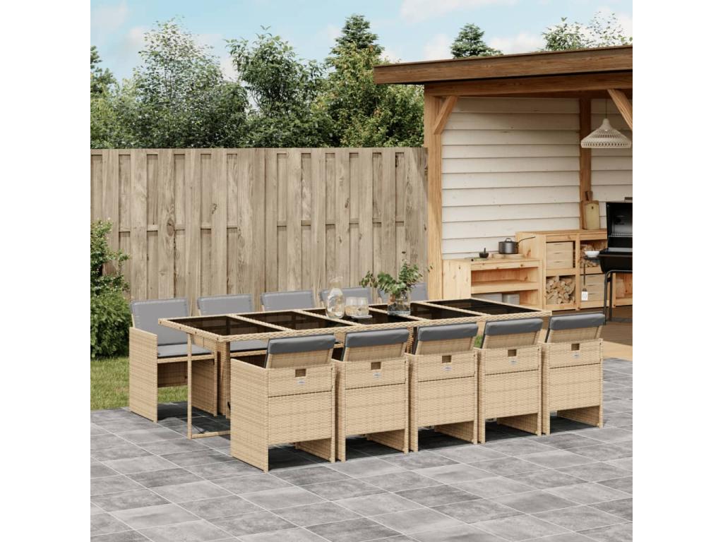 Ensemble à manger de jardin et coussins 11 pièces méLaviecasa beige LXRT64536