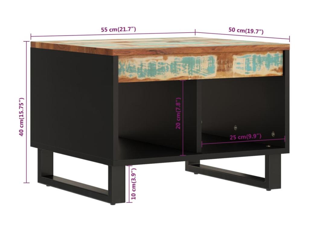 Table basse 55x50x40 cm bois de récupération massif