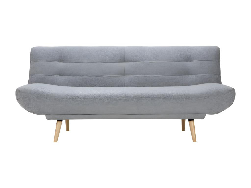 Canapé convertible 3 places en tissu gris clair et bois clair Meubiana