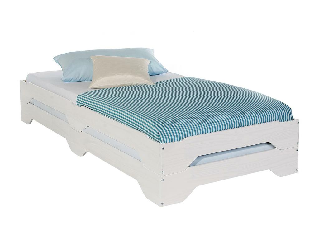 Lot de 2 lits superposables Laviecasa 90x200 cm couchage supplémentaire fonctionnel en pin massif lasuré blanc NBCC78853