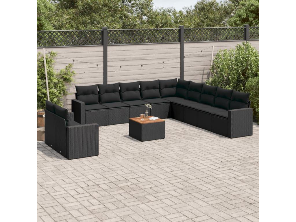 Salon de jardin 12 pcs avec coussins noir résine tressée QBMD65179