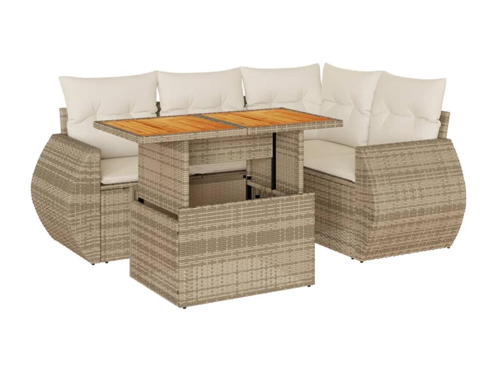 Salon de jardin avec coussins 5 pcs beige résine tressée