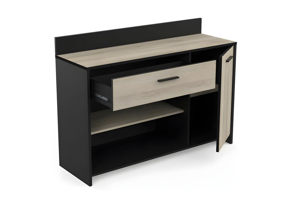 Buffet de cuisine 1 porte 1 tiroir Chêne/Noir - Laviecasa - L 123 xl 40 x H 89 cm YJWE83449