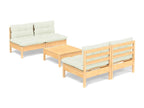 Salon de jardin 5 pcs avec coussins crème bois de pin