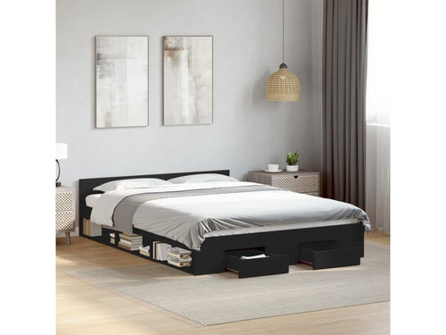 Cadre de lit avec tiroirs sans matelas noir 120x200 cm