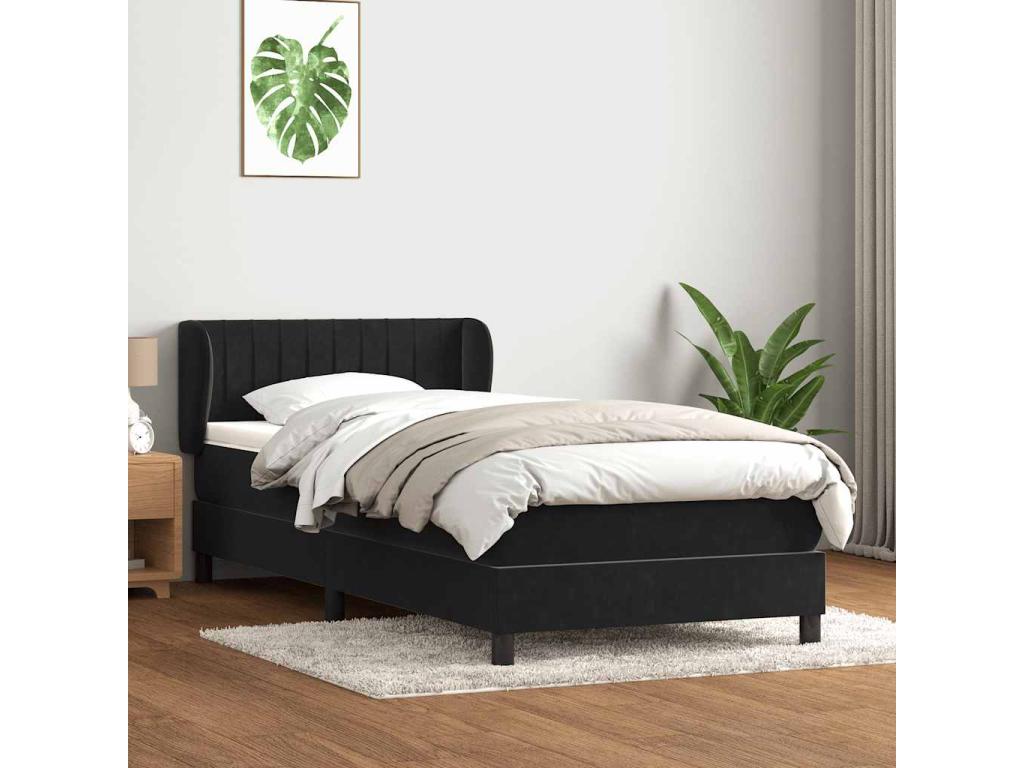 Sommier à Homzora de lit avec matelas noir 80x210 cm velours