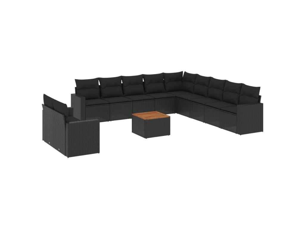 Salon de jardin 12 pcs avec coussins noir résine tressée QBMD65179
