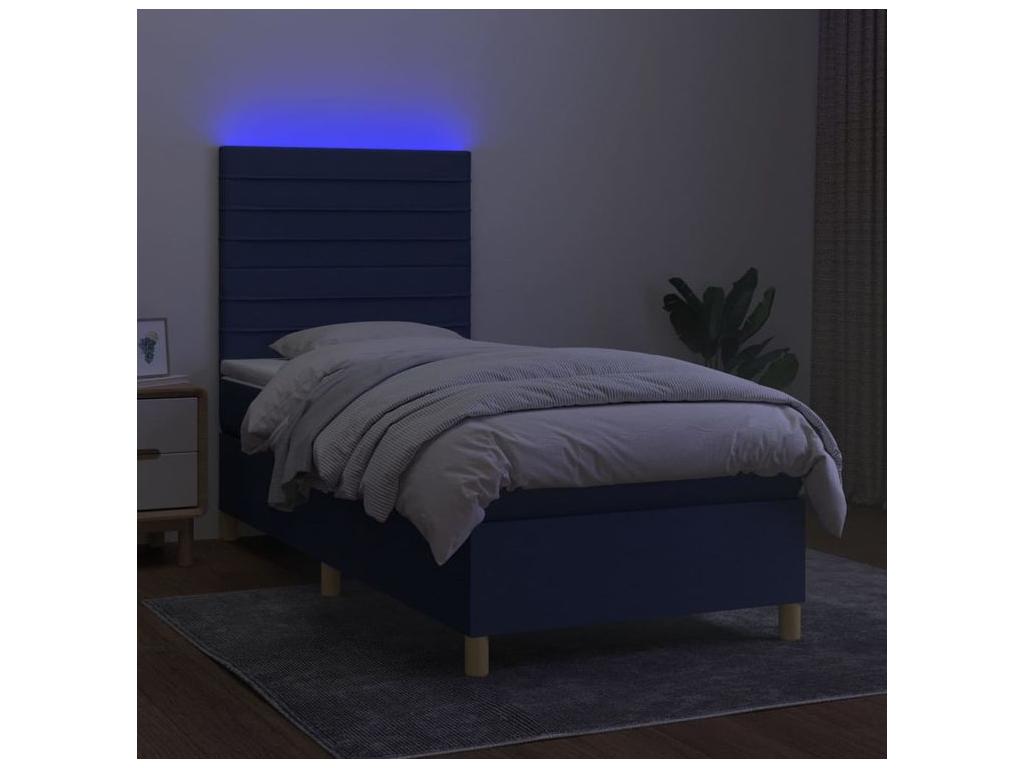 Sommier à Meubiana de lit et matelas et LED Bleu 90x200 Tissu