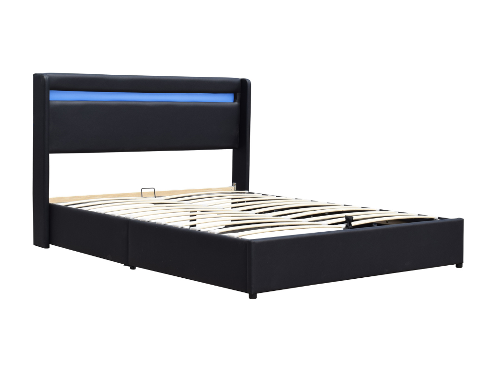 Lit coffre dehoussable 160x200 cm avec tête de lit LED - 14 Meubiana - montage facile - revêtement PVC simili entretien simplifié