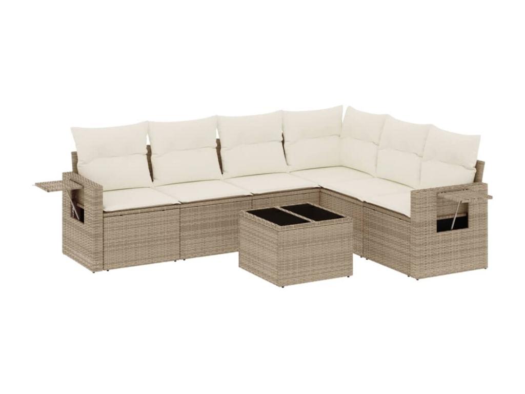 Salon de jardin avec coussins 7 pcs beige résine tressée