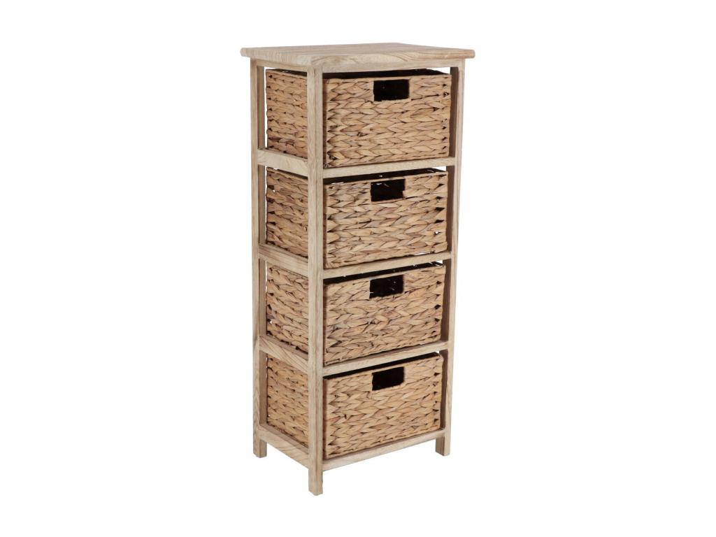 Meuble de rangement en Bois Naturel avec 4 Paniers tressés H 86 cm