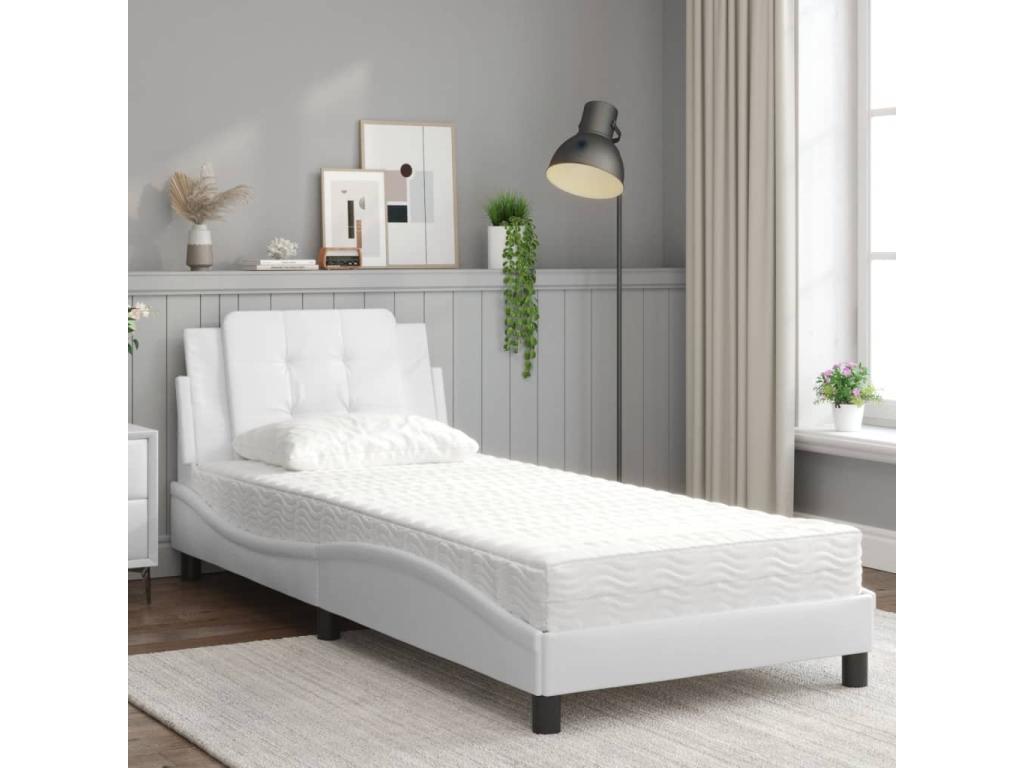 Lit avec matelas blanc 90x190 cm similicuir GRRK34911