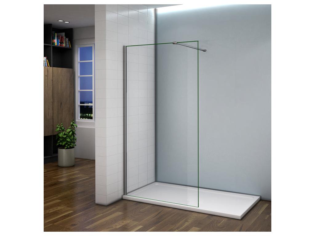 Paroi de douche à l'italienne 150x200cm avec barre de fixation 140cm récupérable - Chromé - Verre 8mm trempé transparent VSVF83313