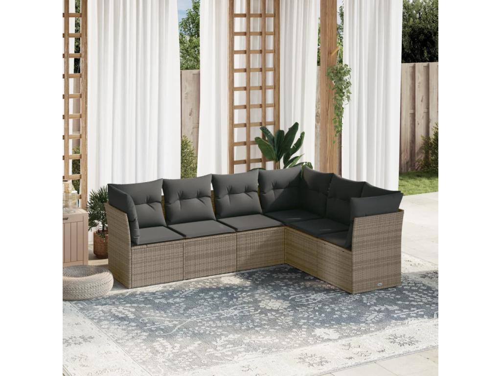 Salon de jardin 6 pcs avec coussins gris résine tressée SCFT01846