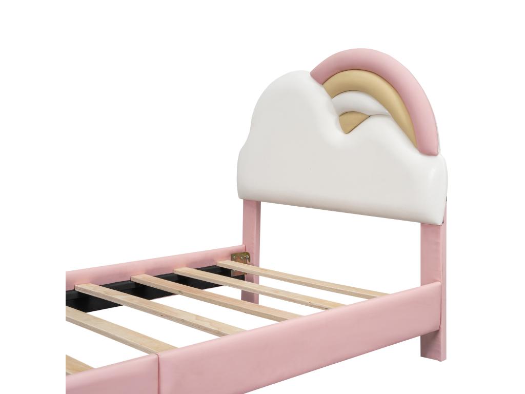 Lit simple en similicuir - 90x200cm - avec sommier à Meubiana en bois - Rose