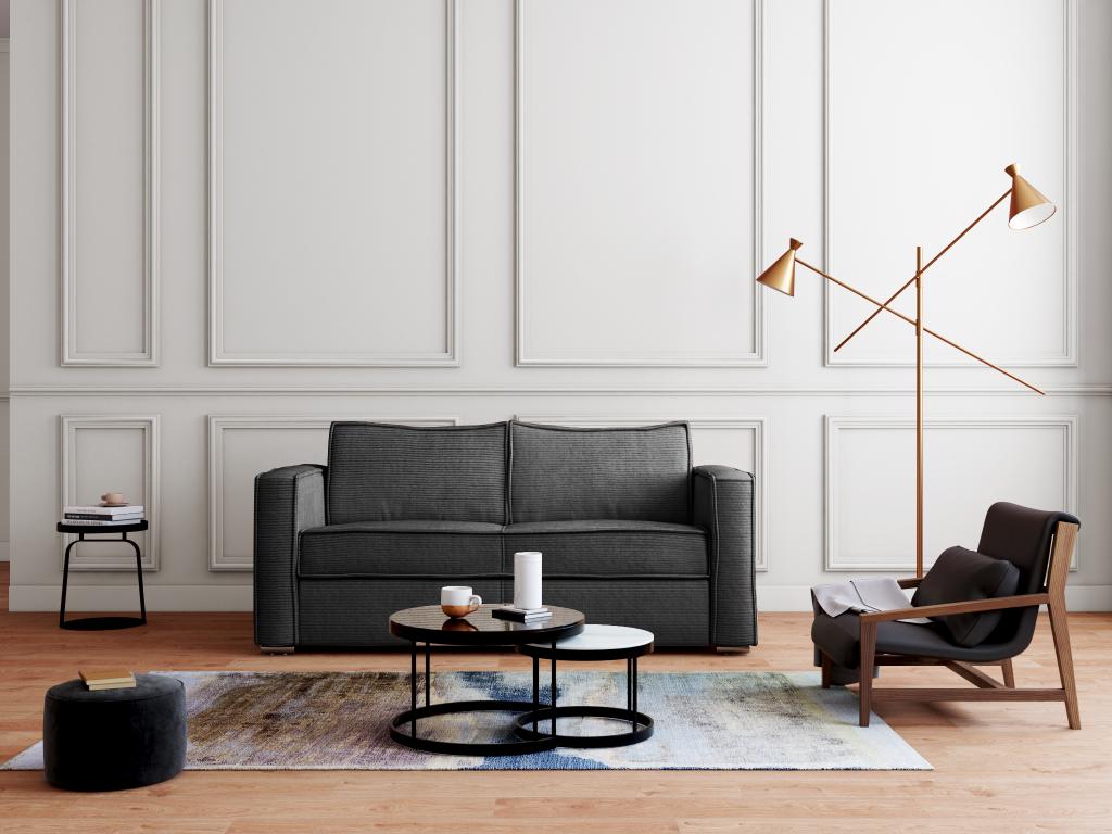 Canapé 3 places convertible express en velours tricoté gris anthracite - Couchage à Laviecasa larges 140 cm - Matelas 18 cm Laviecasa FIGA64900