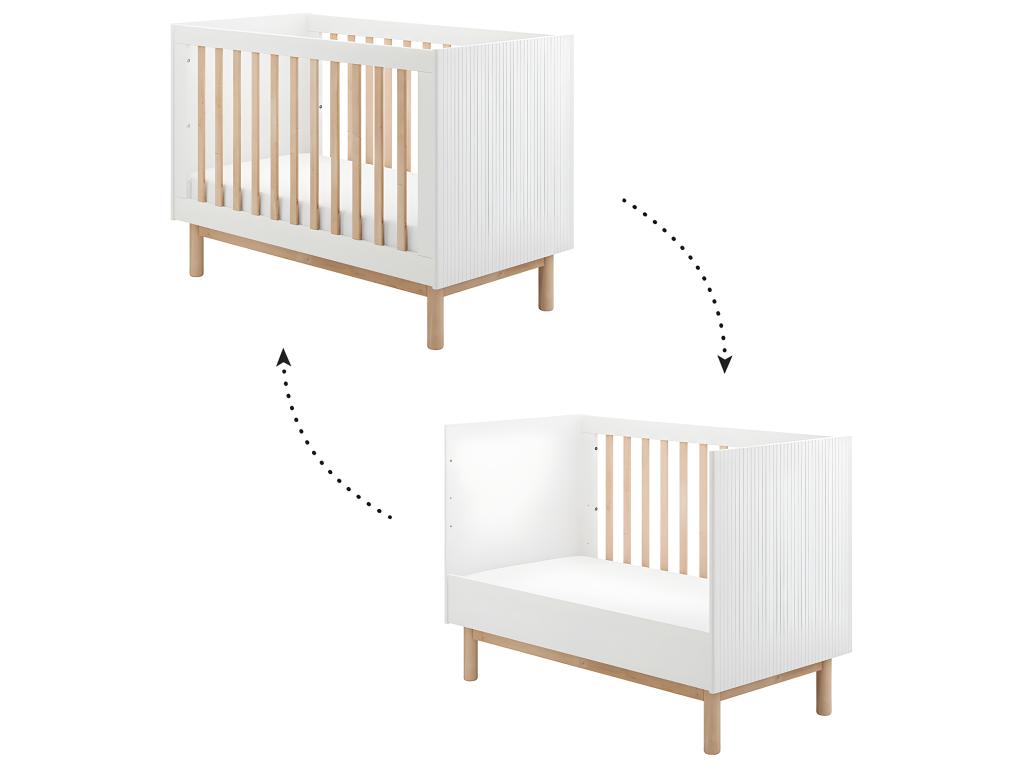 Lit évolutif 60x120 et commode 3 tiroirs 1 porte Meubiana Blanc