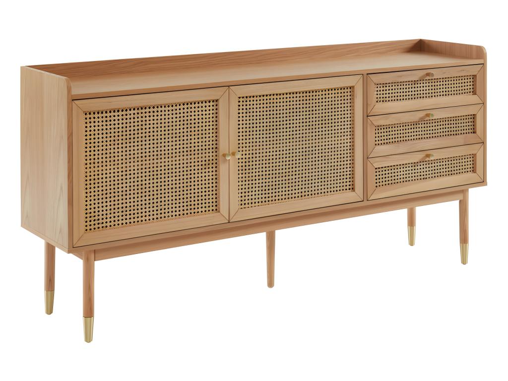 Laviecasa - Buffet 2 portes 3 tiroirs en bois et cannage L180cm - Bois clair OIBP83600