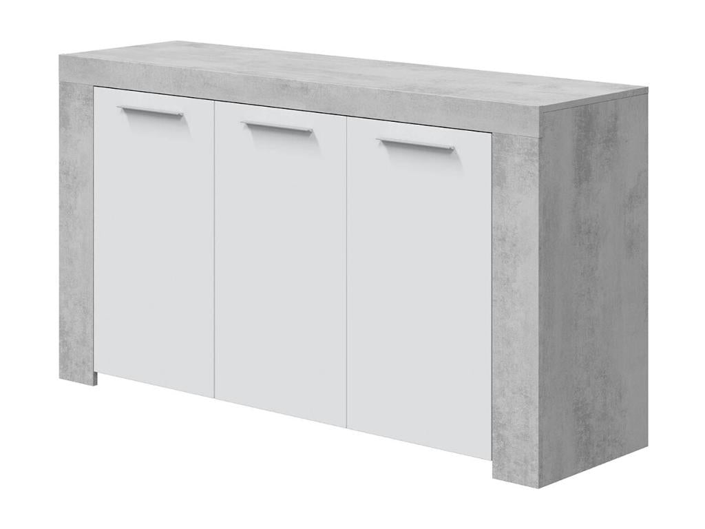 Buffet avec 3 portes coloris Blanc Meubiana / Ciment en mélamine - Dim 80x144x42 cm