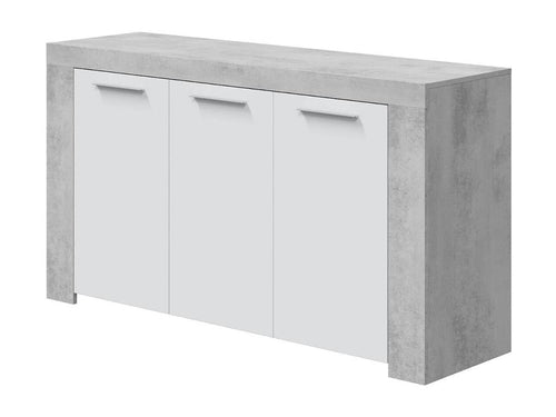 Buffet avec 3 portes coloris Blanc Meubiana / Ciment en mélamine - Dim 80x144x42 cm