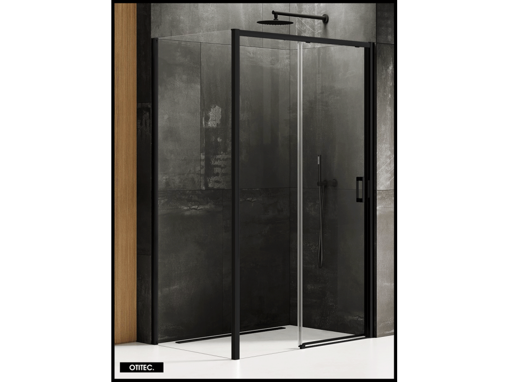 Porte de Douche avec Paroi Latérale - 130x70x200 - NOIR MAT - PRIME - GAUCHE