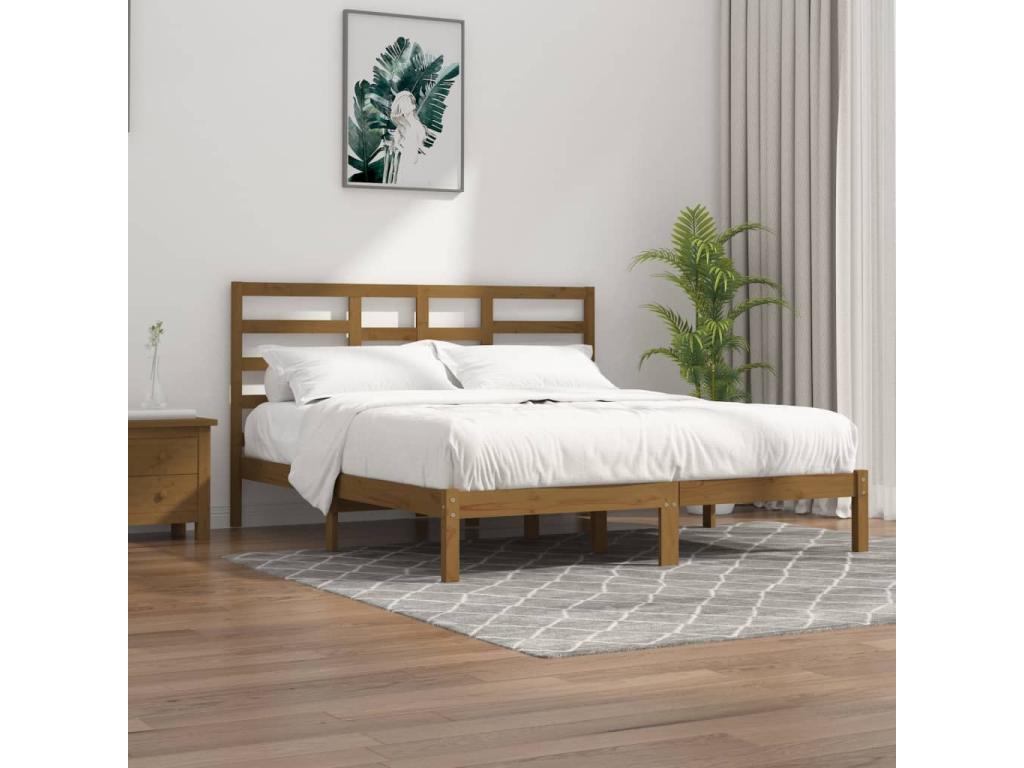 Cadre de lit sans matelas marron miel bois massif 200x200 cm